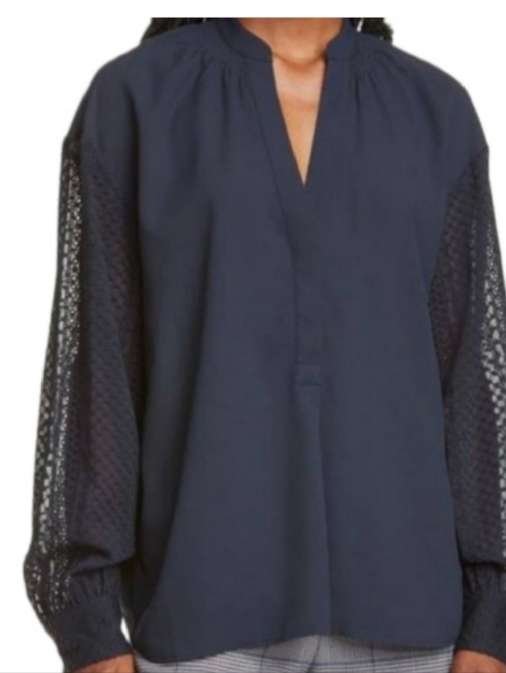 Club Monaco Navy Blue Lace Sleeve Blouse - Picture 14 of 14